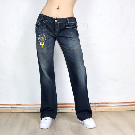 Vintage 90s 00s Y2k KILLAH jeans low waist hipster flares dark blue Deadstock W33