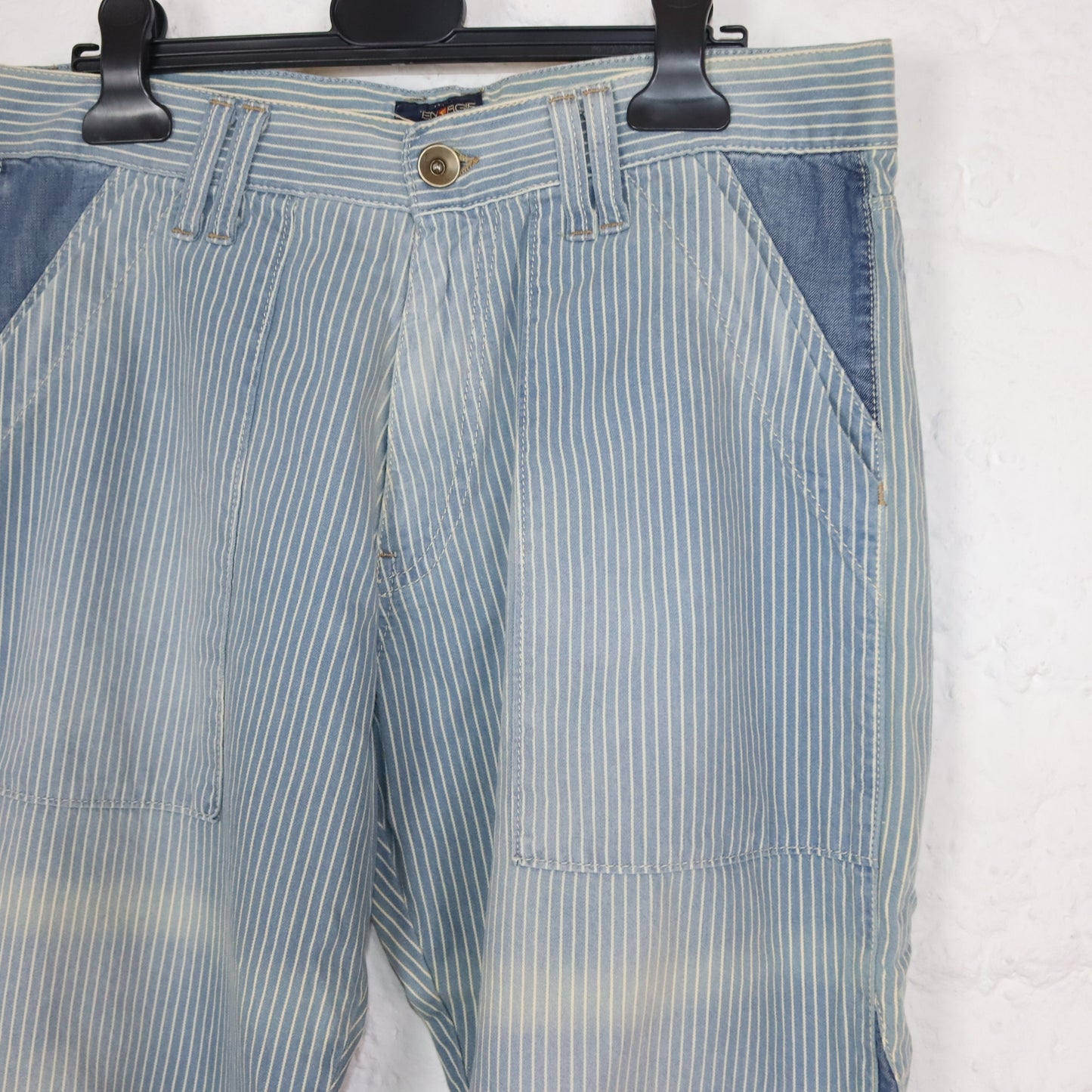 Vintage 90s 00s Y2k ENERGIE Baggy Pants Wide Leg Denim Striped Low Waist Deadstock W32