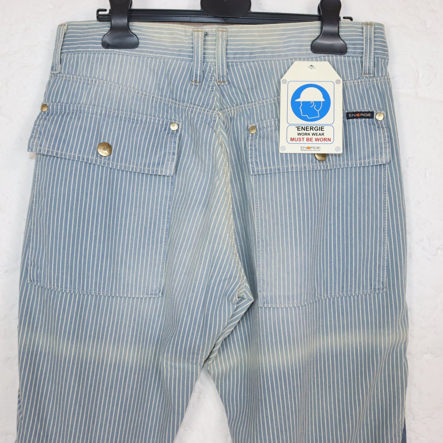 Vintage 90s 00s Y2k ENERGIE Baggy Pants Wide Leg Denim Striped Low Waist Deadstock W32