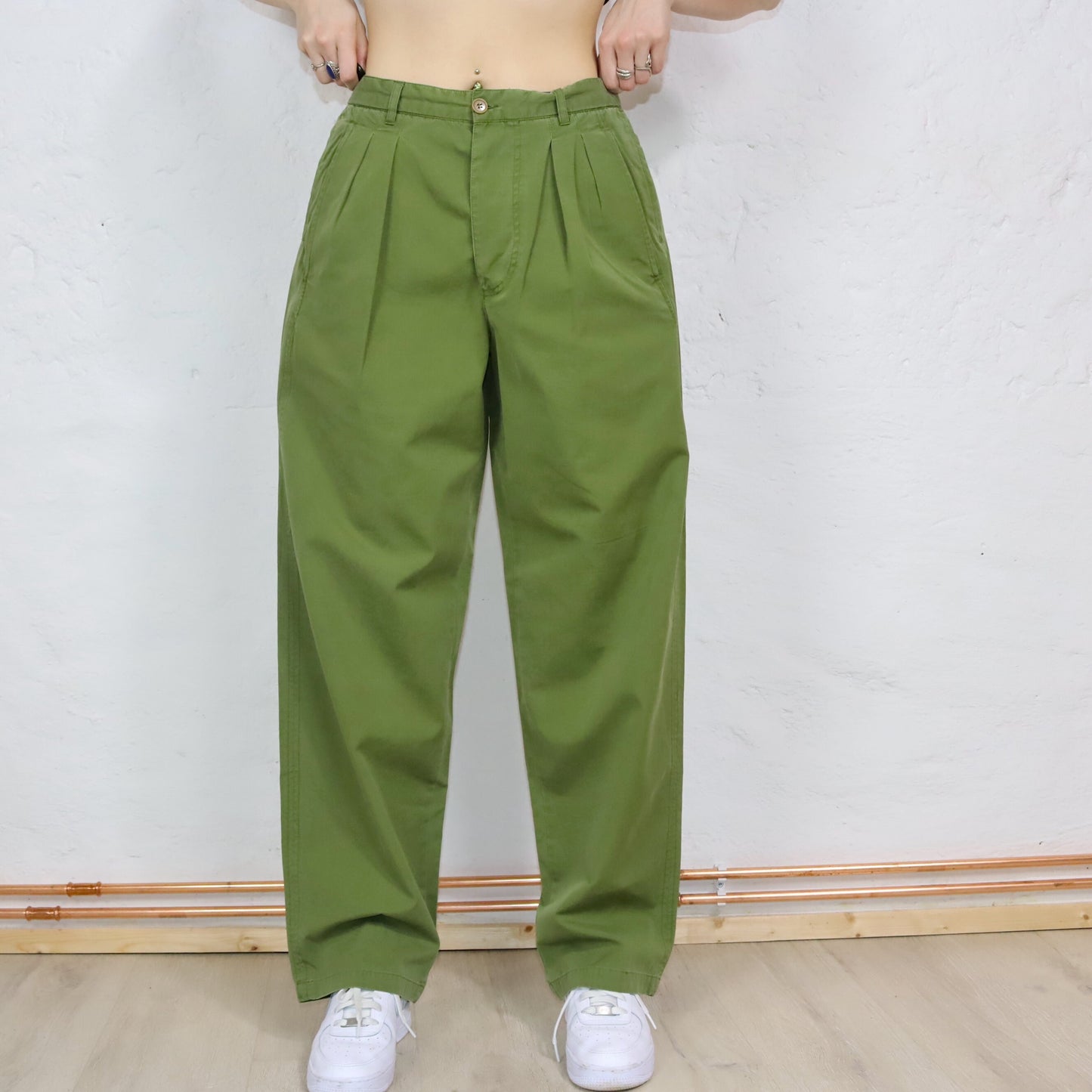 Vintage 80s 90s SOVIET pleated pants baggy wide leg khaki deadstock W34