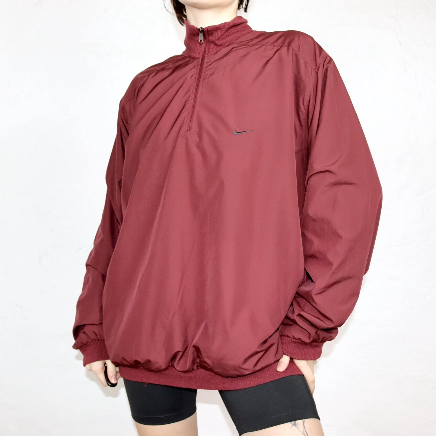 Vintage 80er 90er NIKE Golf Windbreaker Wendejacke Pullover Stehkragen Wolle weinrot XL