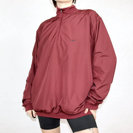 Vintage 80s 90s NIKE Golf Windbreaker Reversible Jacket Pullover Stand-Up Collar Wool Wine Red XL