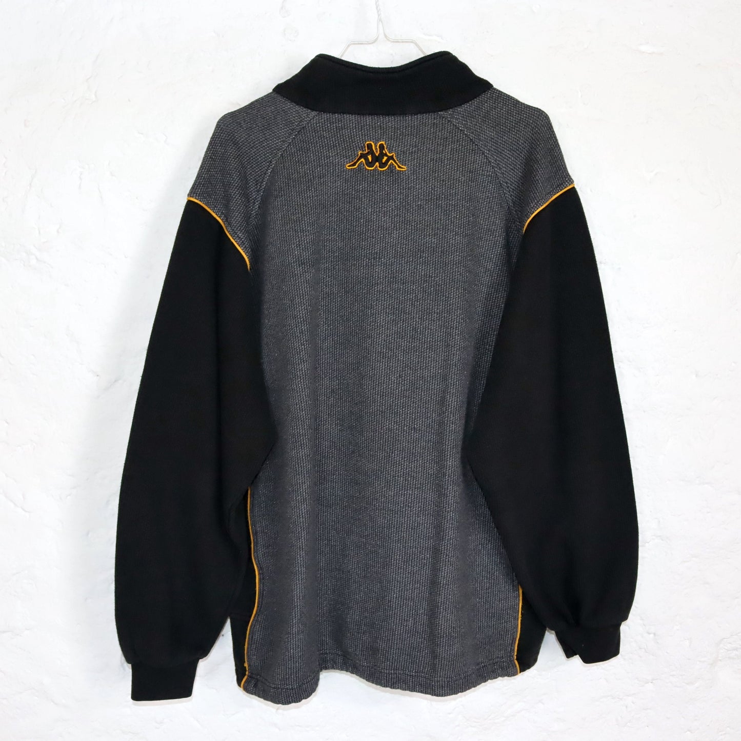 Vintage 80er 90er KAPPA Sweatshirt Pullover Stehkragen grau schwarz gelb XL