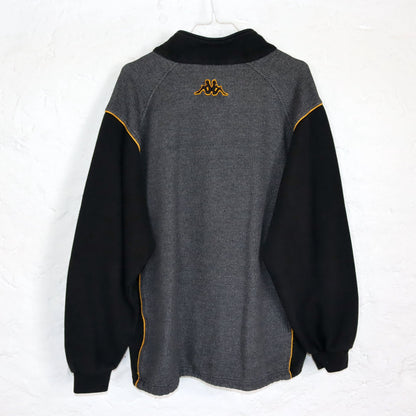 Vintage 80er 90er KAPPA Sweatshirt Pullover Stehkragen grau schwarz gelb XL