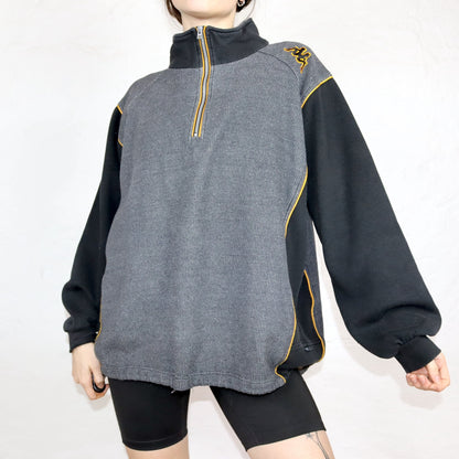 Vintage 80er 90er KAPPA Sweatshirt Pullover Stehkragen grau schwarz gelb XL