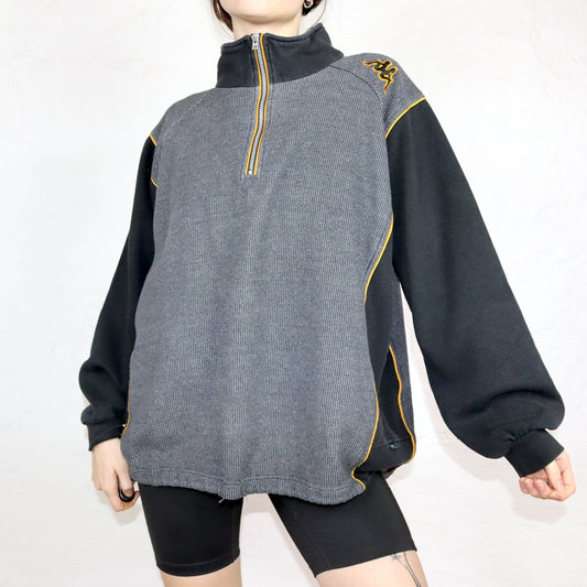 Vintage 80er 90er KAPPA Sweatshirt Pullover Stehkragen grau schwarz gelb XL