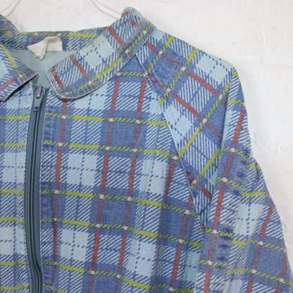 Vintage 80er 90er Jeansjacke Bomberjacke Jacke kariert Denim gelb rot blau 38