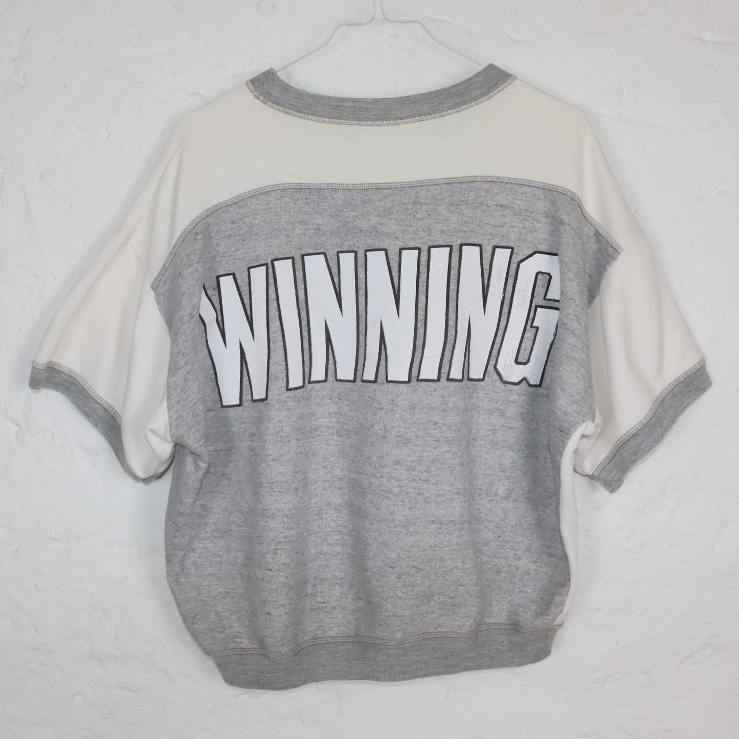 Vintage 80er 90er Sweatshirt Top kurzarm crop bauchfrei weiß grau M/L