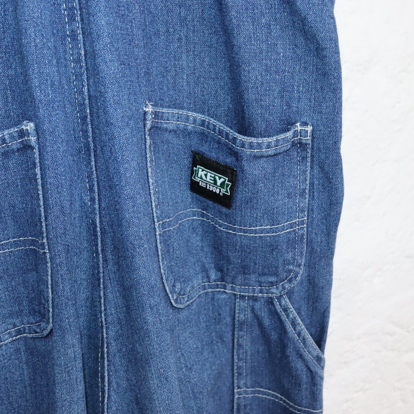 Vintage 80er 90er KEY Latzhose Einteiler Overall dünner Jeansstoff Denim S