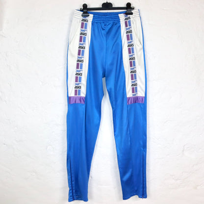 Vintage 80s 90s ASICS jogging pants training pants blue white shiny 50 L