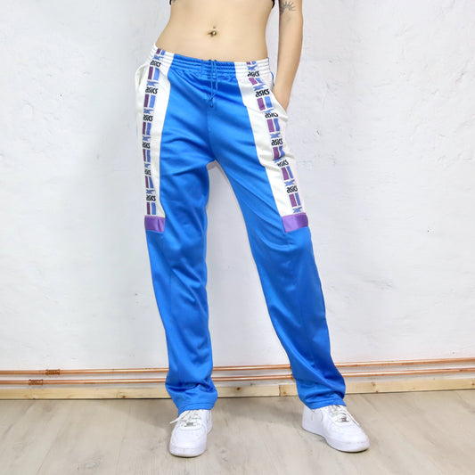 Vintage 80s 90s ASICS jogging pants training pants blue white shiny 50 L