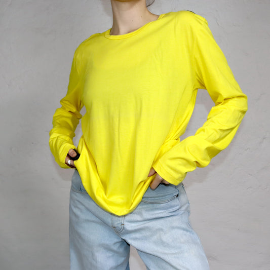 Vintage 90s 00s Y2k ENERGY Basic Longsleeve T-Shirt Long Sleeve Yellow Deadstock XL