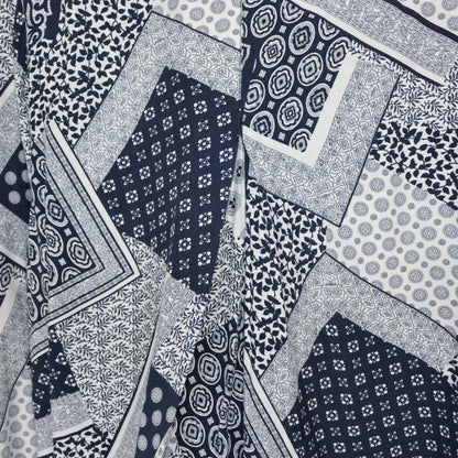 Vintage 80s 90s shirt blouse long sleeve paisley pattern viscose dark blue white L