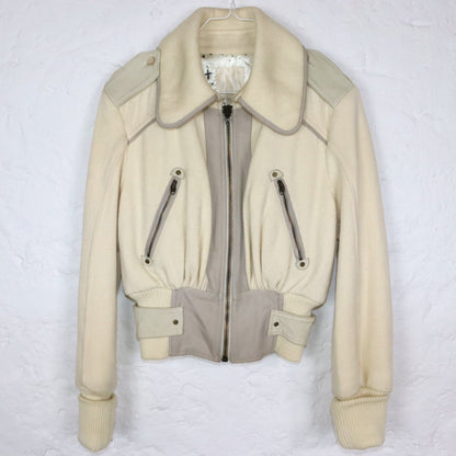 Vintage 80s 90s DIESEL Premium wool jacket jacket wool leather cream white tailored point collar S