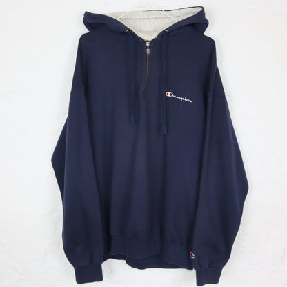 Vintage 80er 90er CHAMPION Hoodie Pullover Reißverschluss dunkelblau grau XL