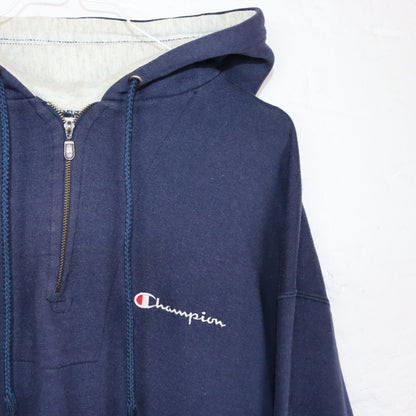 Vintage 80er 90er CHAMPION Hoodie Pullover Reißverschluss dunkelblau grau XL