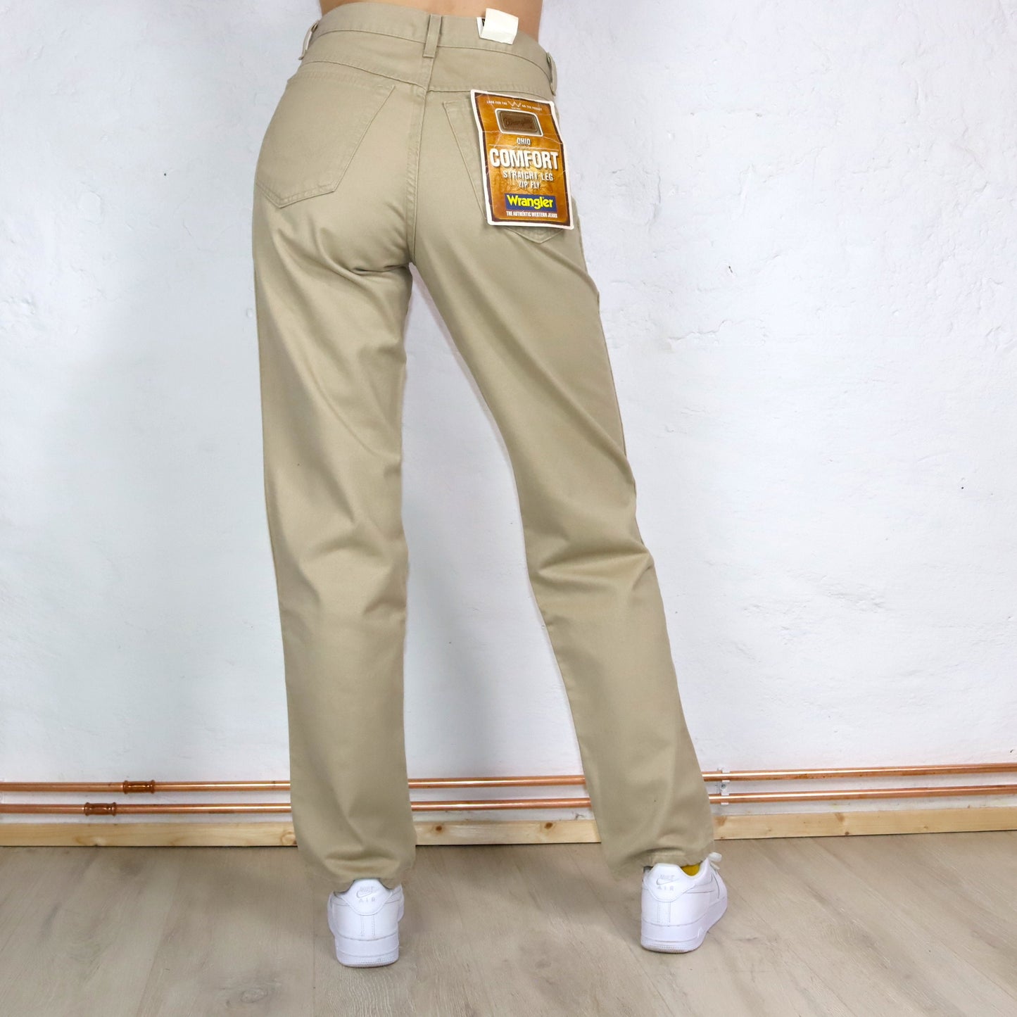 Vintage 80s 90s WRANGLER pants highwaist straight leg beige Deadstock W31 L32