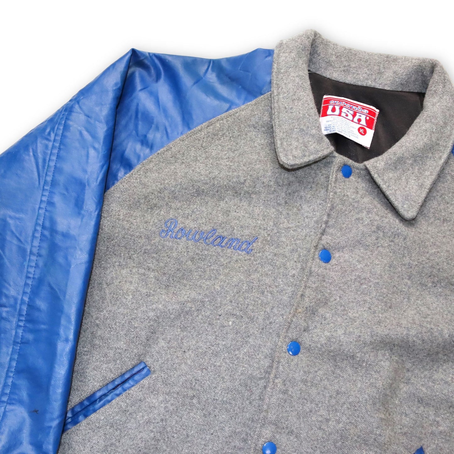 Vintage AWARDS USA jacket college jacket baseball jacket Rowland wool grey blue XL