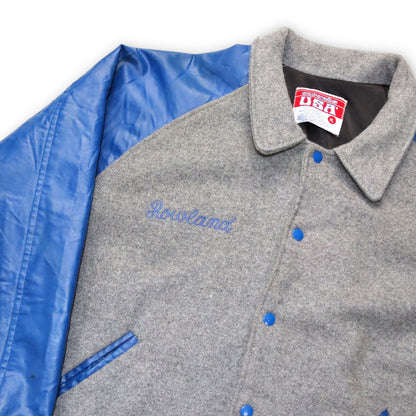 Vintage AWARDS USA jacket college jacket baseball jacket Rowland wool grey blue XL