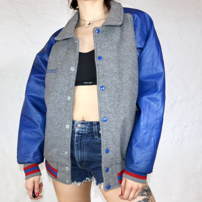 Vintage AWARDS USA jacket college jacket baseball jacket Rowland wool grey blue XL