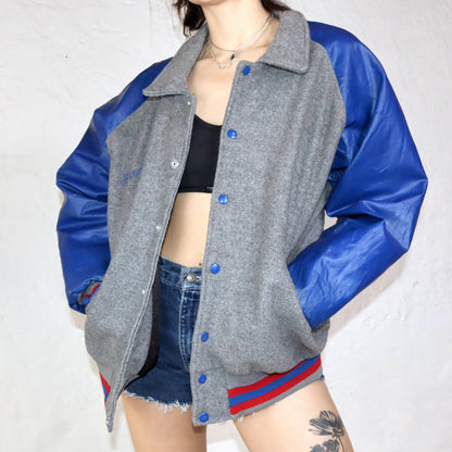 Vintage AWARDS USA jacket college jacket baseball jacket Rowland wool grey blue XL