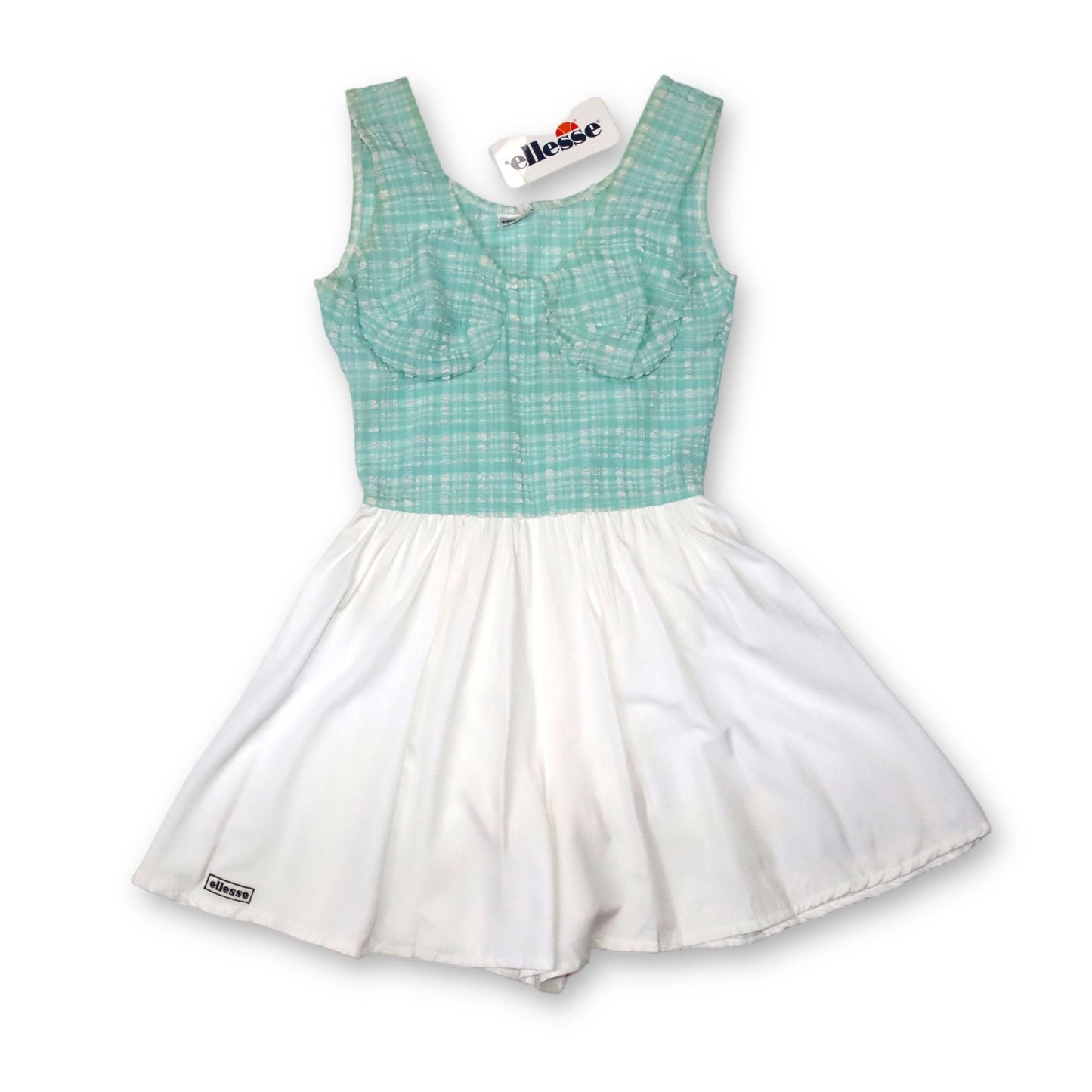 Vintage 80er 90er ELLESSE Rare Tennis Jumpsuit Hosenkleid türkis weiß Deadstock S