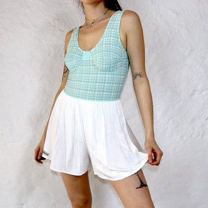 Vintage 80er 90er ELLESSE Rare Tennis Jumpsuit Hosenkleid türkis weiß Deadstock S
