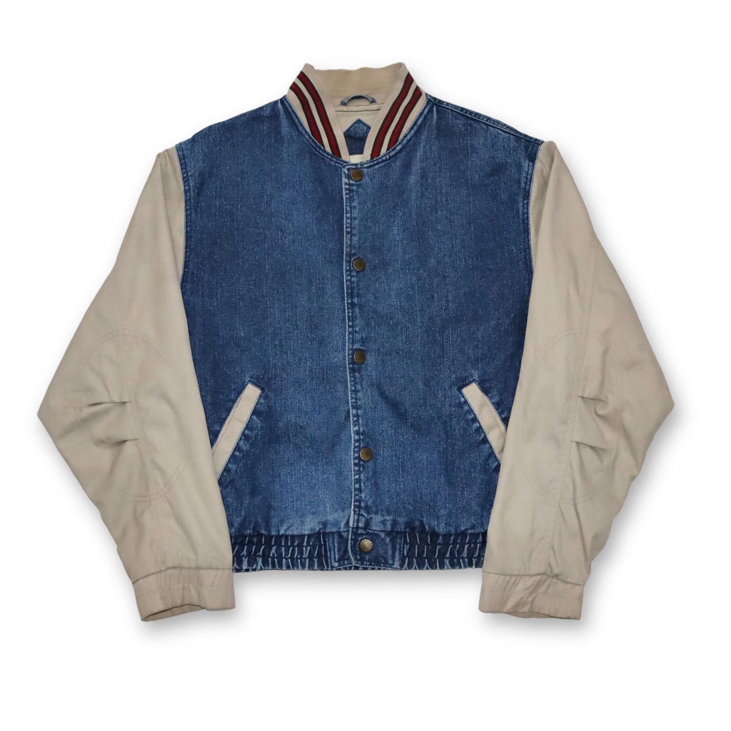 Vintage 80s 90s GREAT LAND baseball jacket jacket denim beige blue S