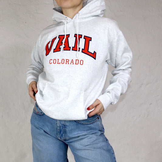 Vintage 80er 90er HANES Hoodie Pullover grau rot Vall Colorado S