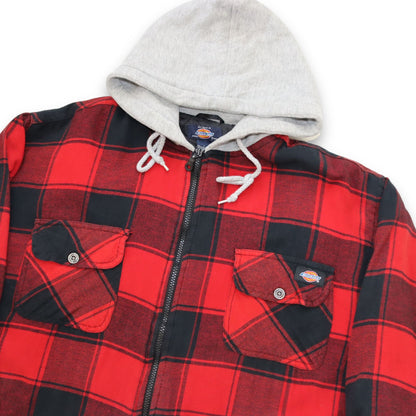 Vintage 90s 00s Y2k DICKIES Workwear Flannel Shirt Jacket with Hood Lined Black Red L