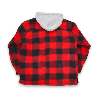 Vintage 90s 00s Y2k DICKIES Workwear Flannel Shirt Jacket with Hood Lined Black Red L