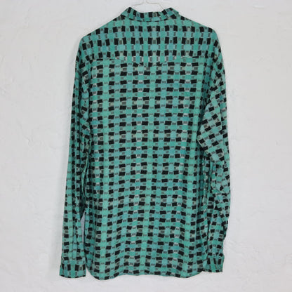 Vintage 80s 90s OHAIO shirt long sleeve crazy pattern checked black green L