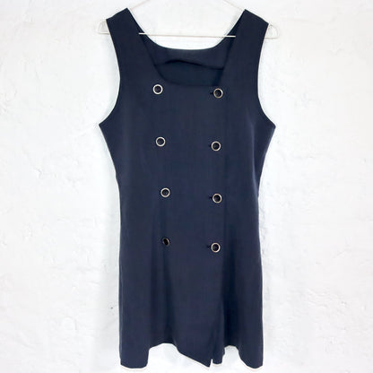 Vintage 80er 90er Minikleid Blazerkleid ärmellos Knopfreihen dunkelblau Made in Italy S