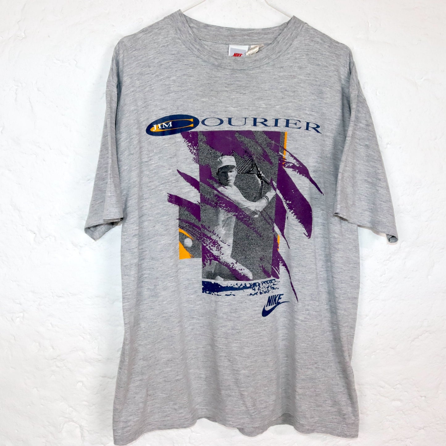 Vintage 80s 90s NIKE Rare T-Shirt short sleeve grey Jim Courier Tennis M