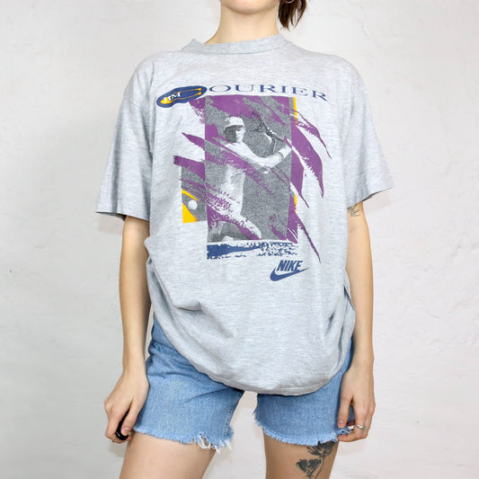 Vintage 80s 90s NIKE Rare T-Shirt short sleeve grey Jim Courier Tennis M