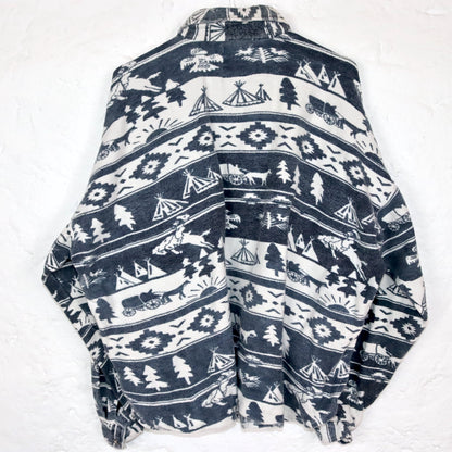 Vintage 80s 90s SALT &amp; LAKE flannel shirt long sleeve patterned grey white L