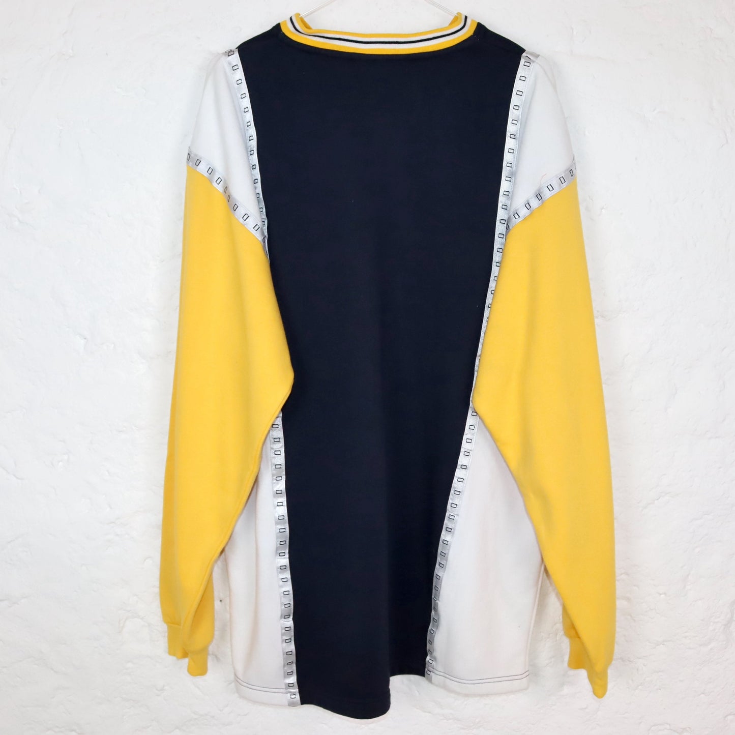 Vintage 80er 90er CRANE Sweatshirt Pullover V-Ausschnitt gelb weiß dunkelblau L
