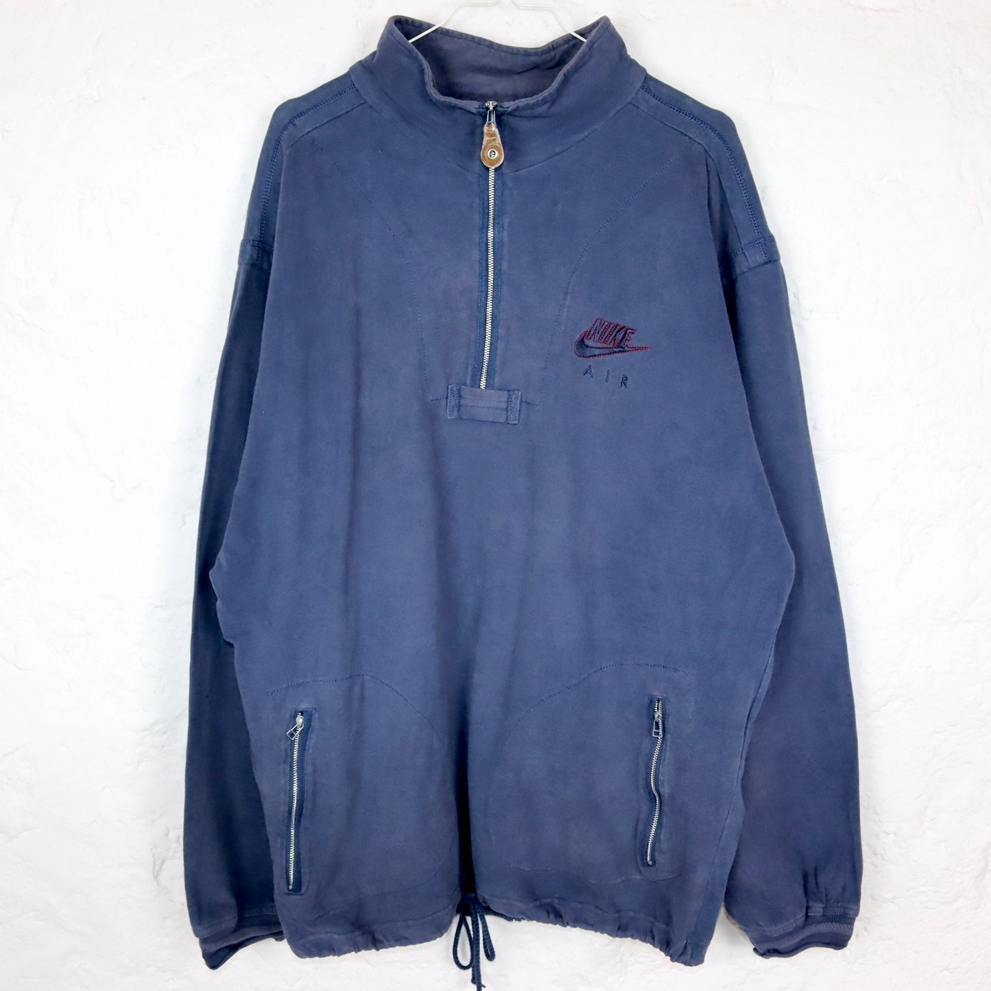 Vintage 80er 90er NIKE AIR Sweatshirt Pullover Stehkragen Taschen Reißverschluss dunkelblau M