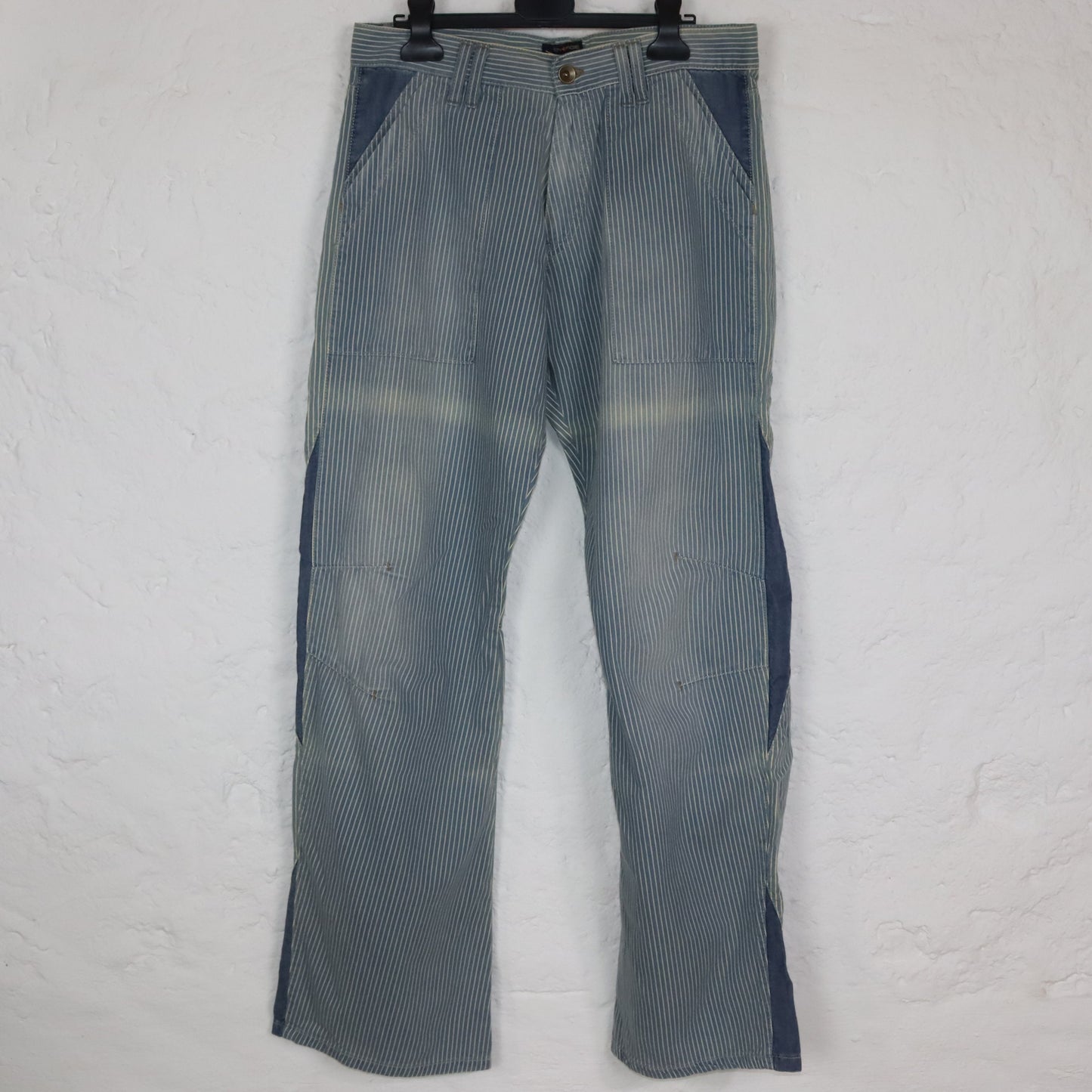 Vintage 90s 00s Y2k ENERGIE Baggy Pants Wide Leg Denim Striped Low Waist Deadstock W32