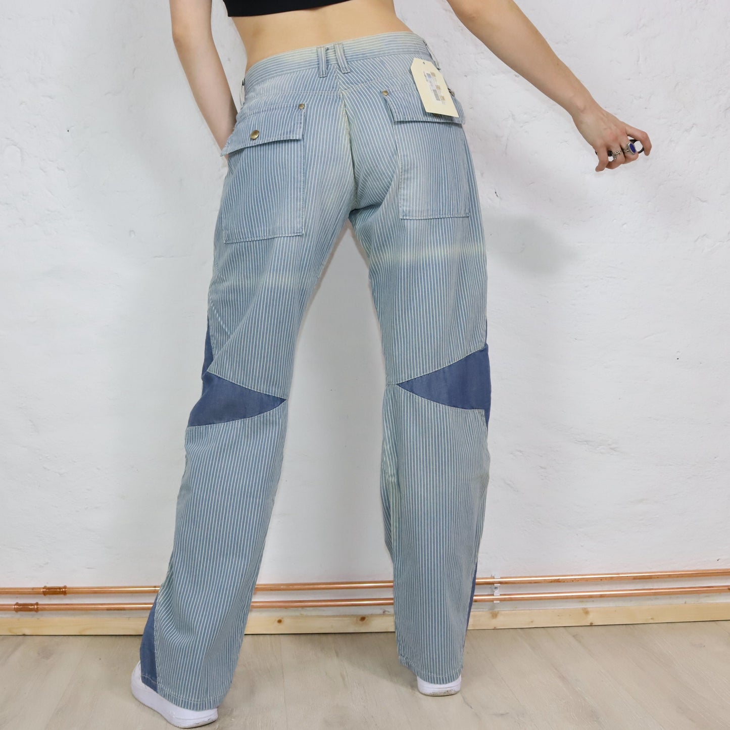 Vintage 90s 00s Y2k ENERGIE Baggy Pants Wide Leg Denim Striped Low Waist Deadstock W32