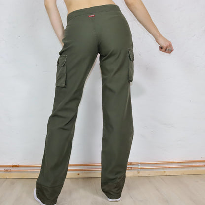 Vintage 90s 00s Y2k KILLAH pants low waist wide leg baggy cargo khaki Deadstock W29