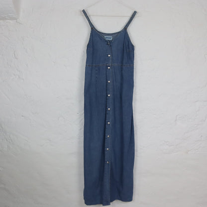 Vintage 80s 90s SWEEP Maxi Dress Denim Jeans Dress Button Front M