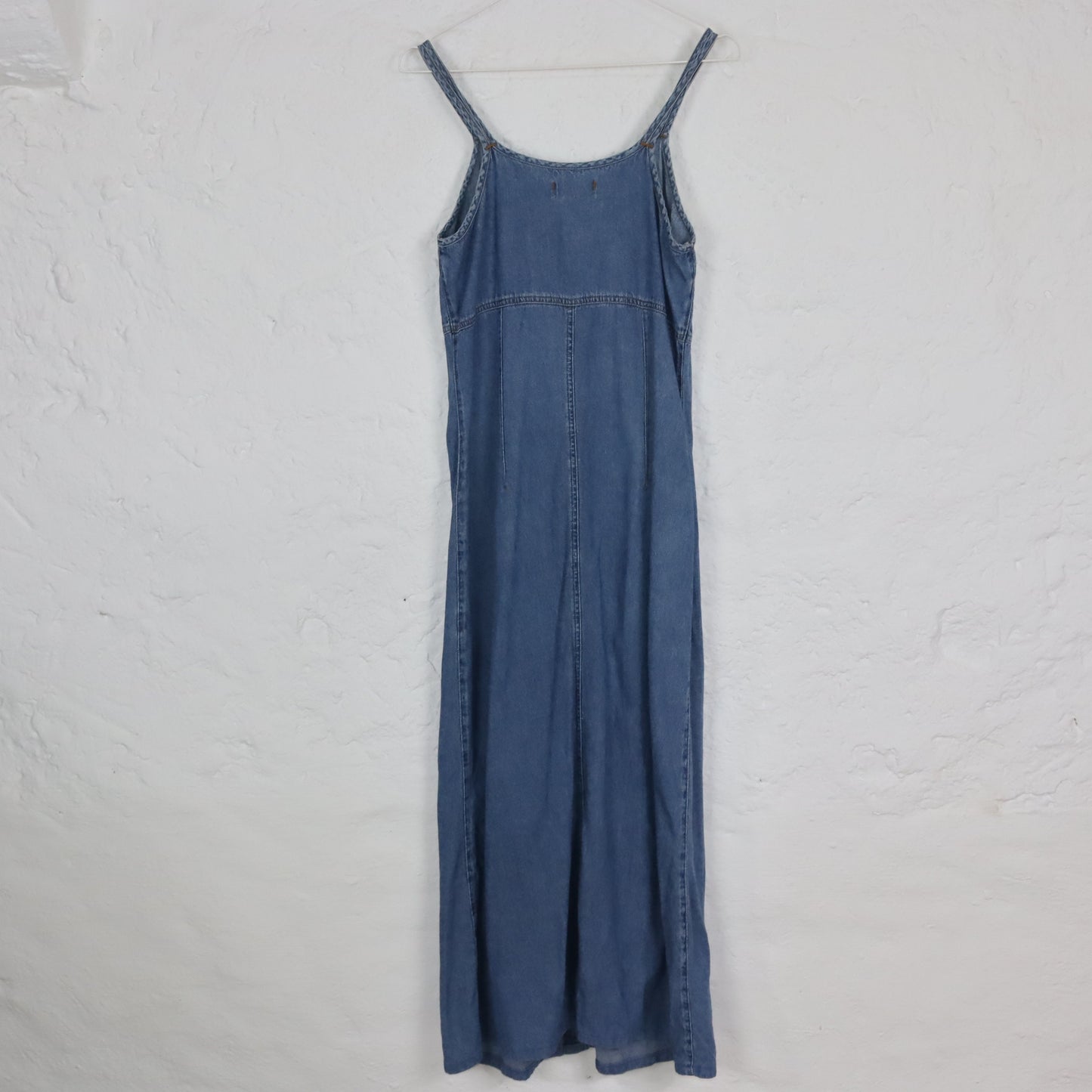 Vintage 80s 90s SWEEP Maxi Dress Denim Jeans Dress Button Front M