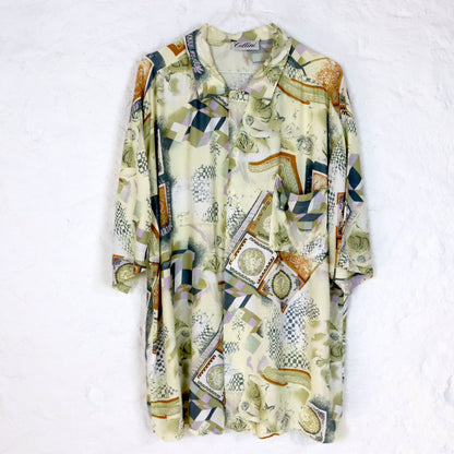 Vintage 80s 90s CELLINI shirt short sleeve crazy pattern Made in Italy viscose 56 XXL