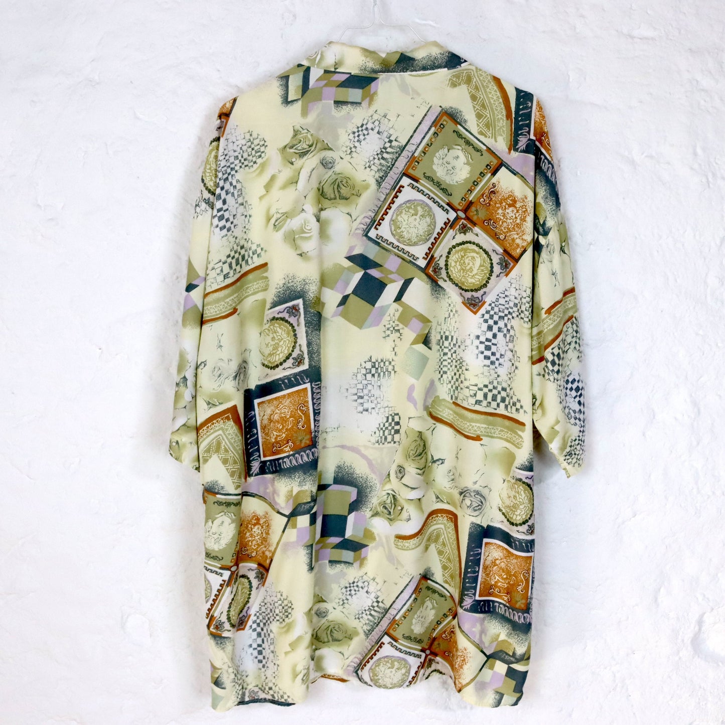 Vintage 80s 90s CELLINI shirt short sleeve crazy pattern Made in Italy viscose 56 XXL