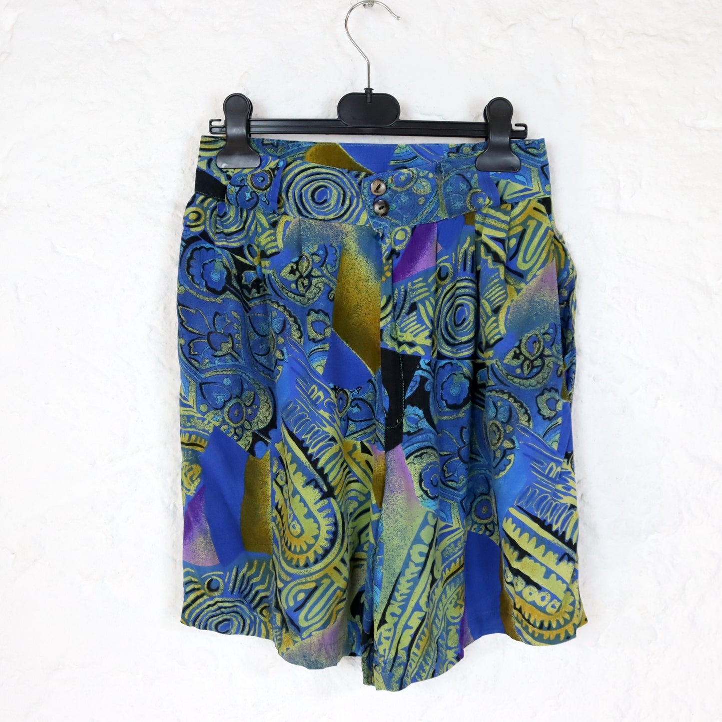 Vintage 80er 90er Bermudashorts kurze Hose crazy pattern blau bunt highwaist Made in Italy S