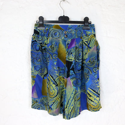 Vintage 80er 90er Bermudashorts kurze Hose crazy pattern blau bunt highwaist Made in Italy S