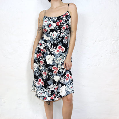 Vintage 80er 90er ONE TIME Midikleid Maxikleid Sommerkleid Blumenmuster Trägerkleid zum binden