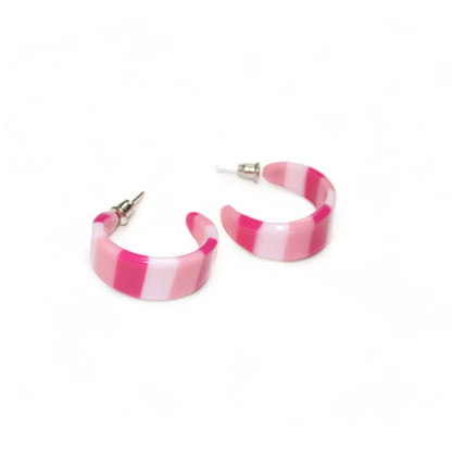 Vintage 80s 90s Y2k earrings hoop earrings deadstock striped pink white