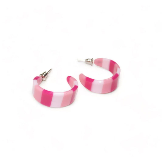 Vintage 80s 90s Y2k earrings hoop earrings deadstock striped pink white